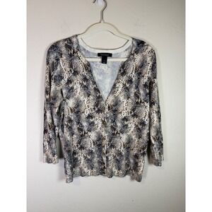 White House Black Market Snakeskin Print Cardigan Sweater Blue Beige Large